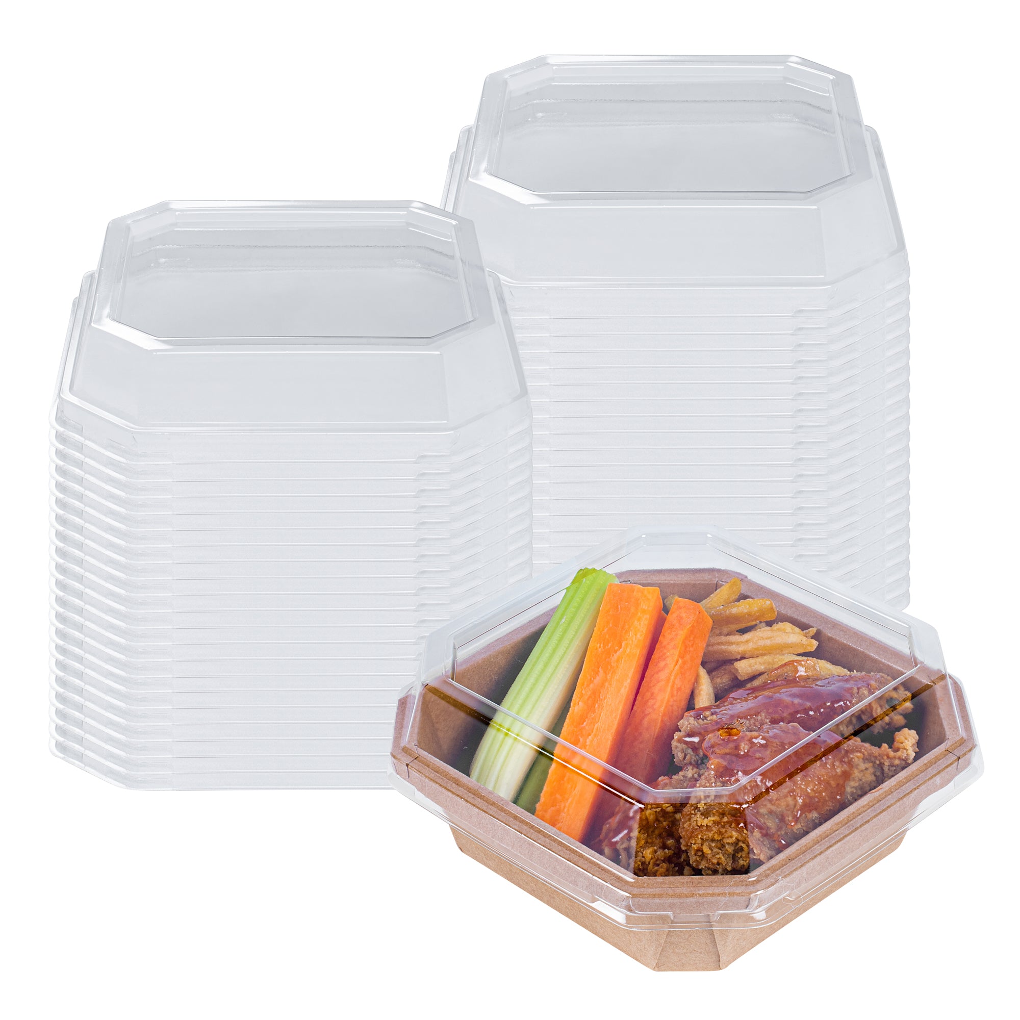 Sustain Octagonal Clear PLA Plastic Dome Lid - Fits 22 oz Container - 6 1/4" x 6 1/4" x 1 1/4" - 100 count box