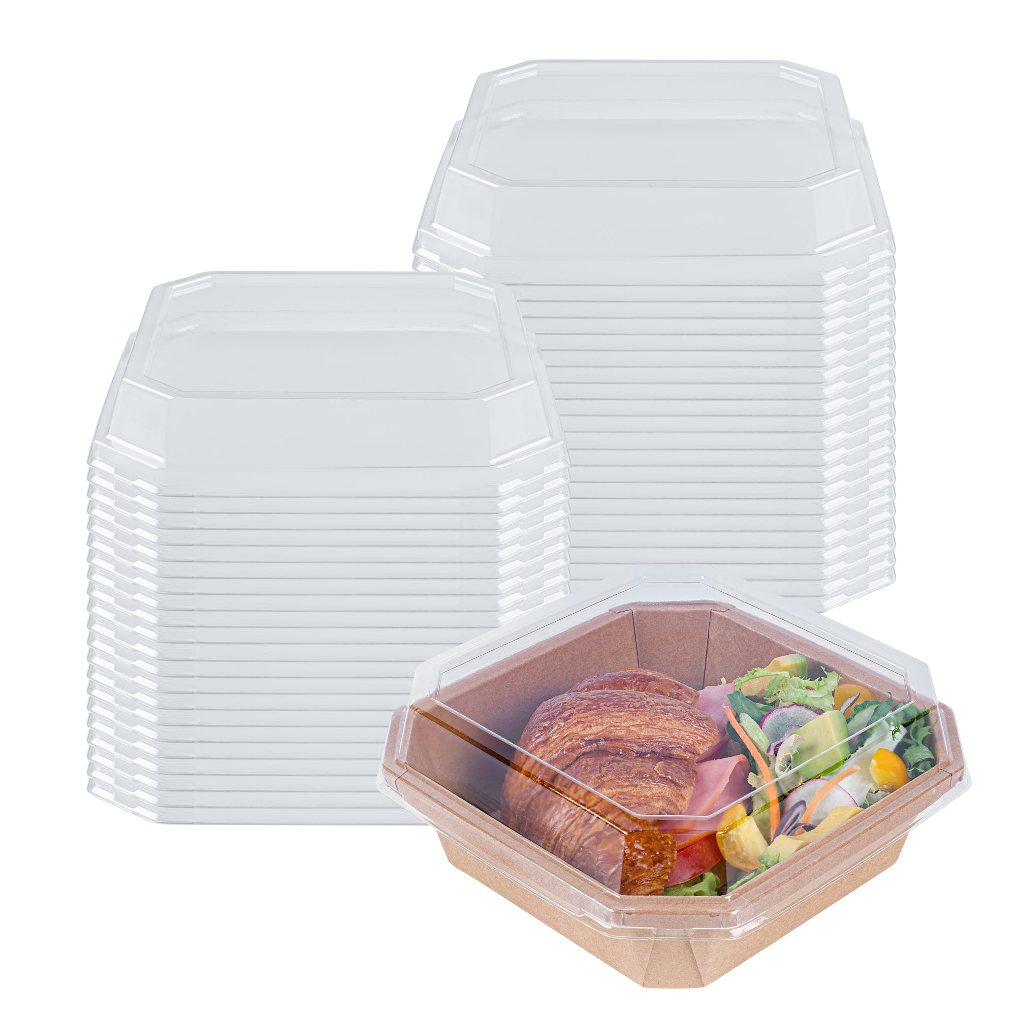 Sustain Octagonal Clear PLA Plastic Dome Lid - Fits 34 oz Container - 7" x 7" x 1 1/4" - 100 count box