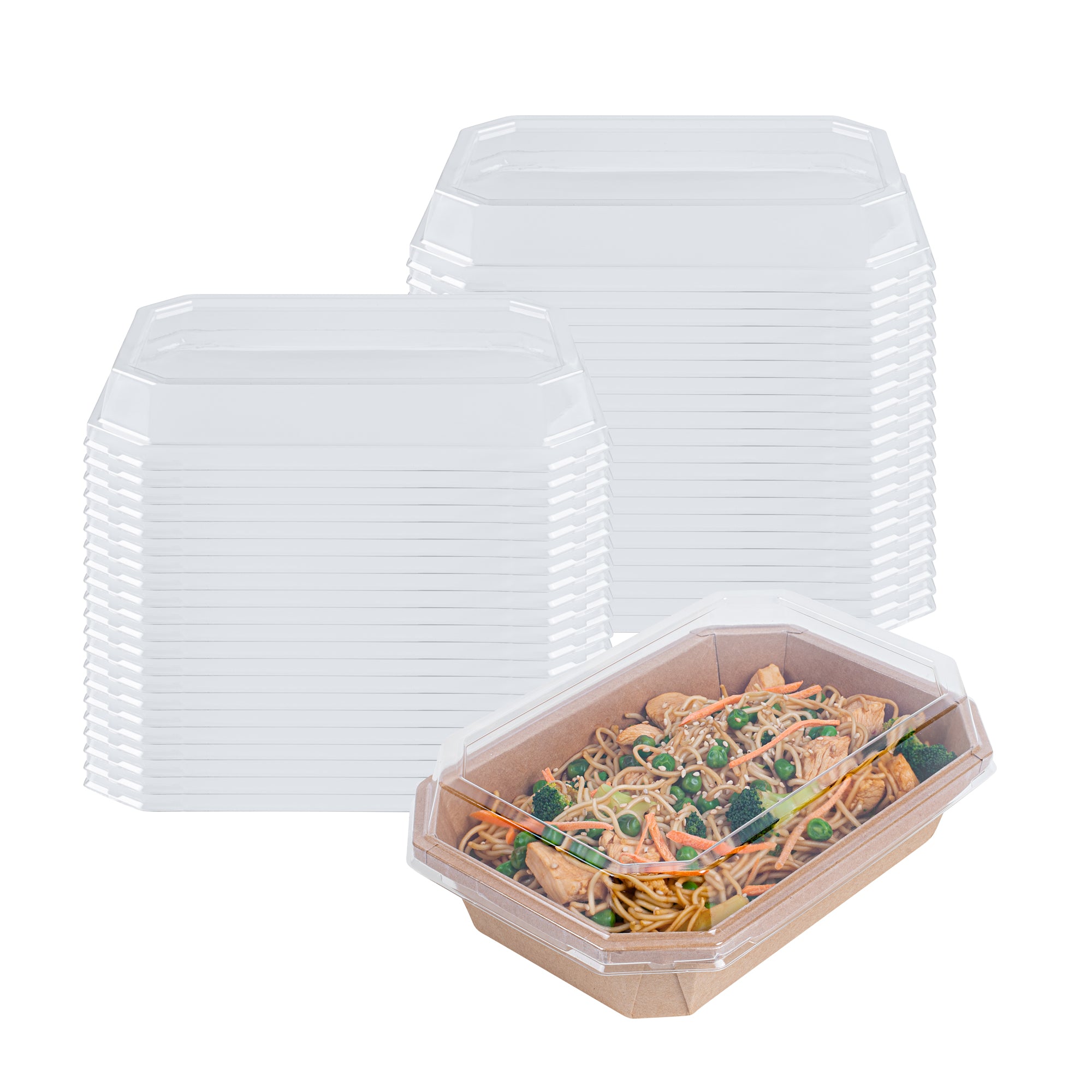 Sustain Octagonal Clear PLA Plastic Dome Lid - Fits 41 oz Container - 9" x 6 1/4" x 1 1/4" - 100 count box