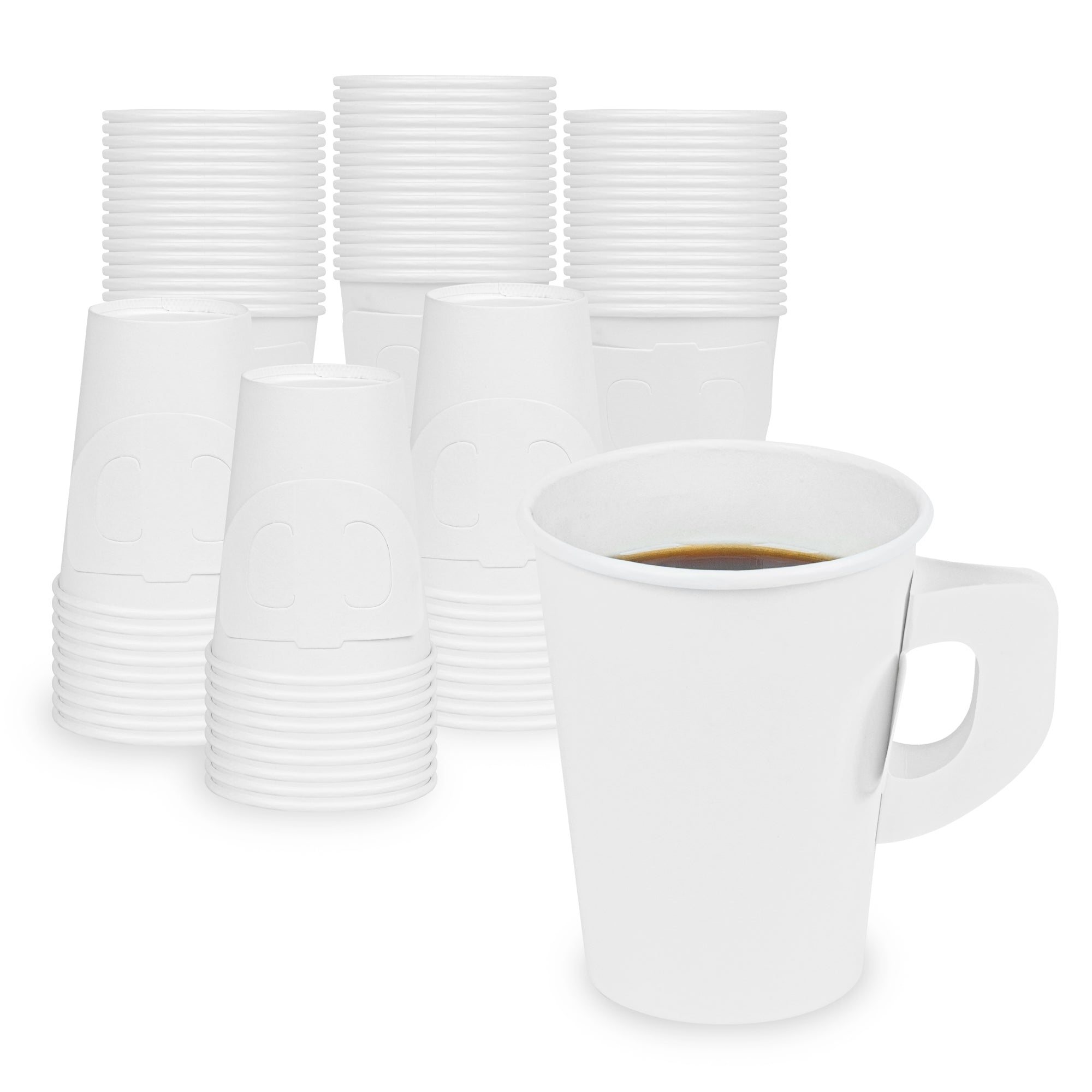 Restpresso 9 oz White Paper Coffee Cup - with Handle, Single Wall - 3" x 3" x 3 1/2" - 1000 count box