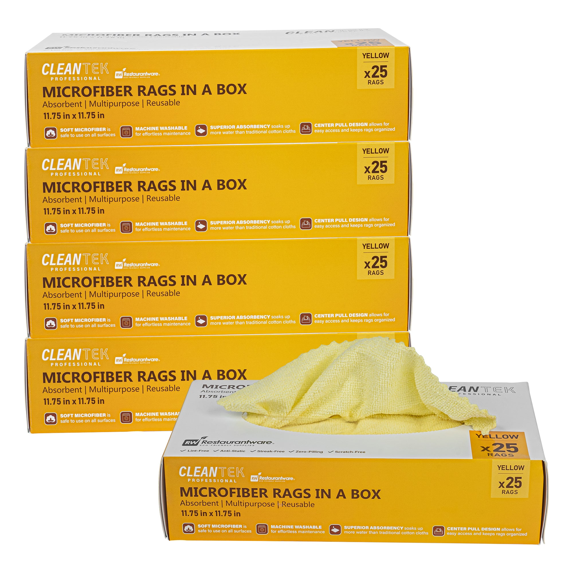 Clean Tek Professional Yellow Microfiber Rags In A Box - 11 3/4" x 11 3/4" - 250 count box