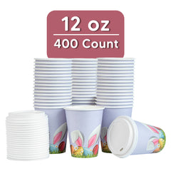 Restpresso 12 oz Easter Paper Single Wall Coffee Cup - with White Lid - 3 1/2