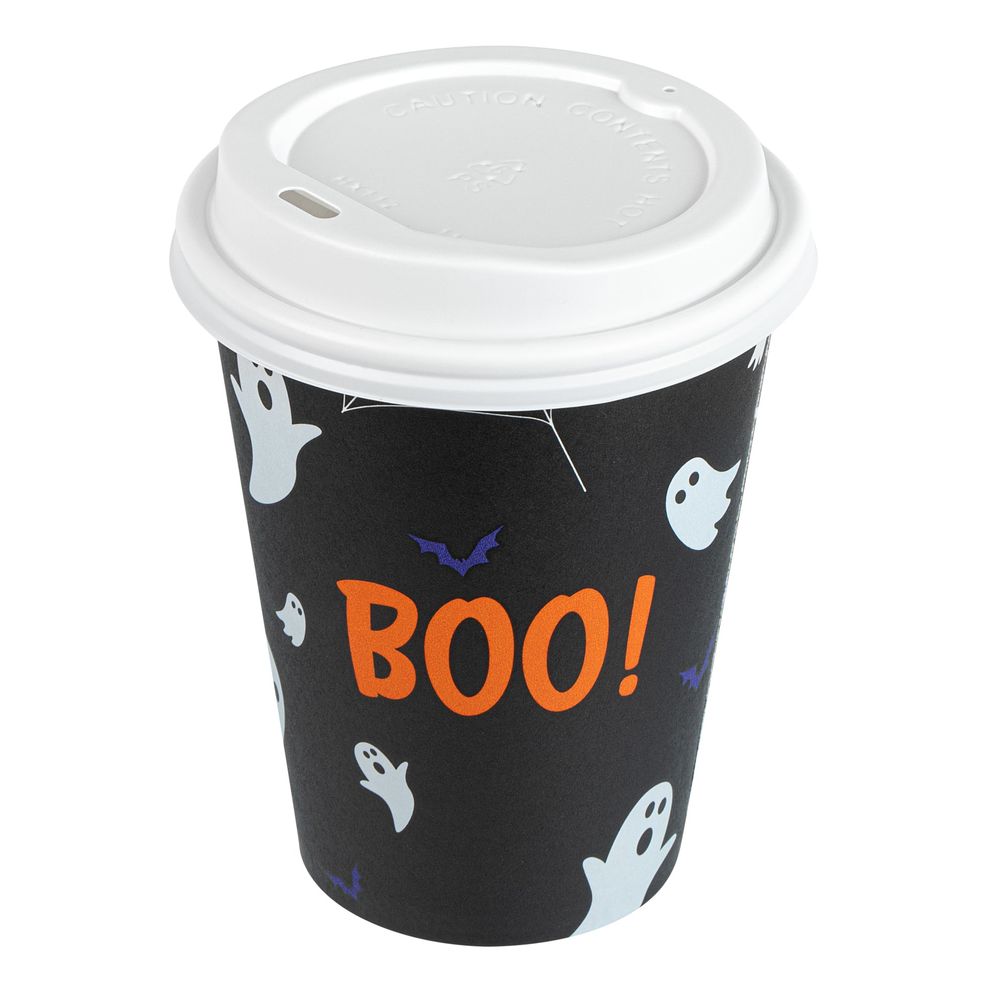 Restpresso 12 oz Halloween Paper Single Wall Coffee Cup - with White Lid - 3 1/2" x 3 1/2" x 4 3/4" - 400 count box