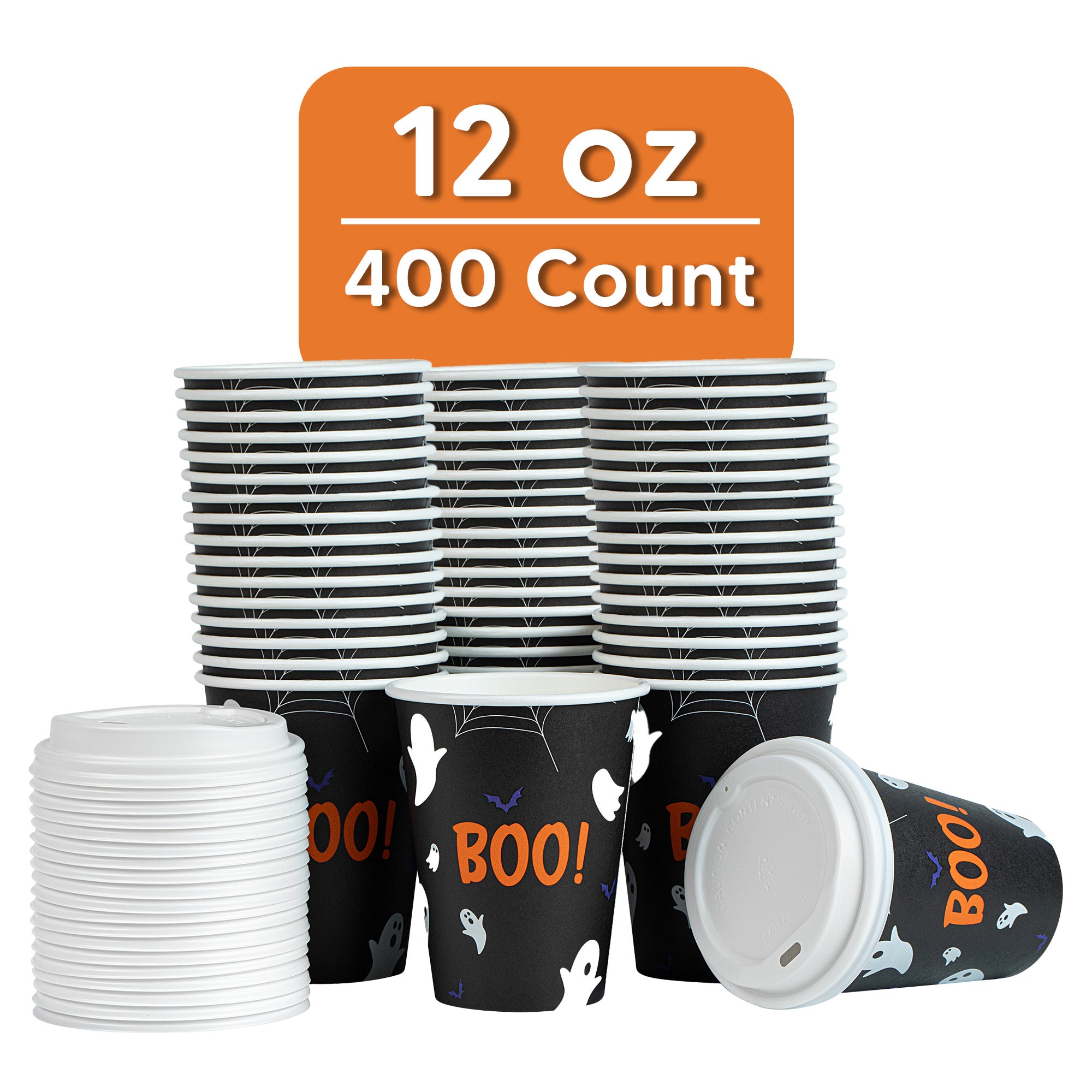 Restpresso 12 oz Halloween Paper Single Wall Coffee Cup - with White Lid - 3 1/2" x 3 1/2" x 4 3/4" - 400 count box