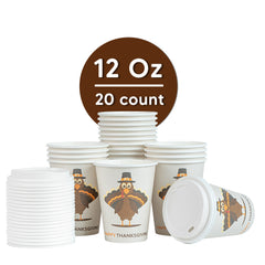 Restpresso 12 oz Happy Thanksgiving Paper Single Wall Coffee Cup - with White Lid - 3 1/2