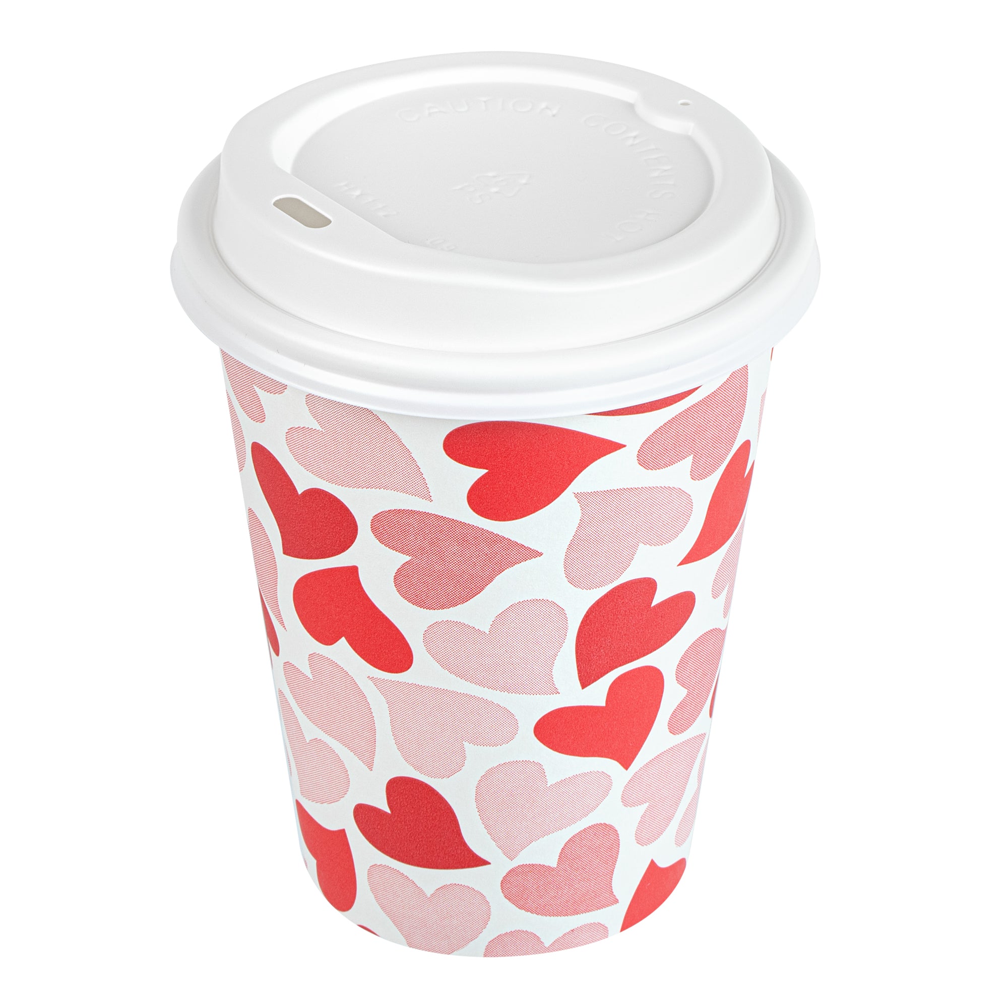 Restpresso 12 oz Valentine's Day Paper Single Wall Coffee Cup - with White Lid - 3 1/2" x 3 1/2" x 4 3/4" - 400 count box