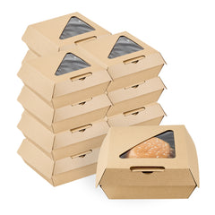 Eco Tek Kraft Paper Corrugated Burger Box - with PLA Window - 5 1/2