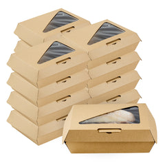 Eco Tek Rectangle Kraft Paper Corrugated Clamshell Container - with PLA Window - 7 3/4