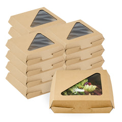 Eco Tek Square Kraft Paper Corrugated Clamshell Container - with PLA Window - 6 1/2