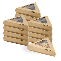 Eco Tek Kraft Paper Corrugated Pizza Slice Box - Clamshell, with PLA Window - 9 1/4