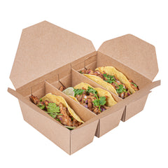 Bio Tek Kraft Paper Taco Take Out Container - 3 Compartments - 7 1/2