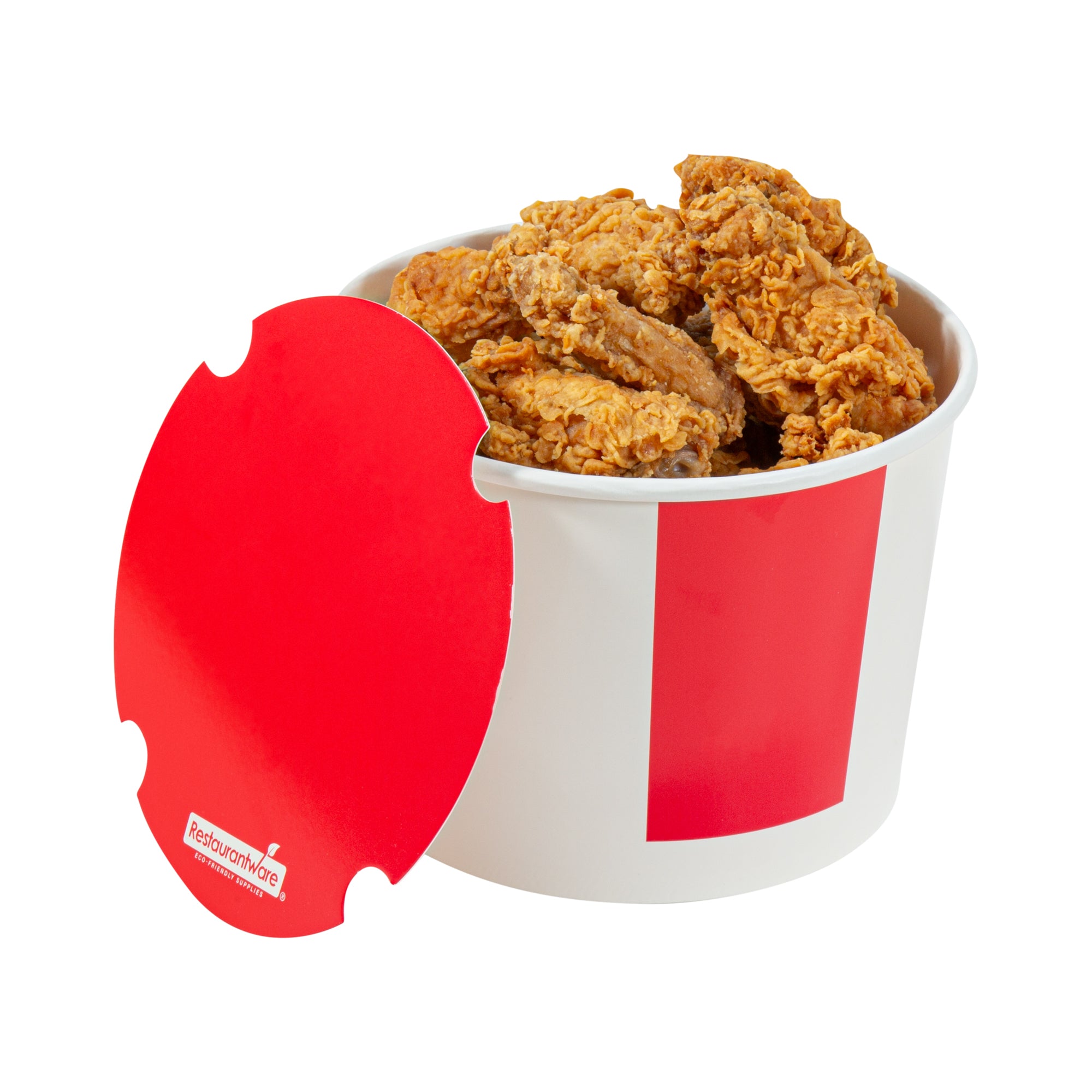 Bio Tek 64 oz Red and White Paper Chicken Bucket - with Lid - 100 count box