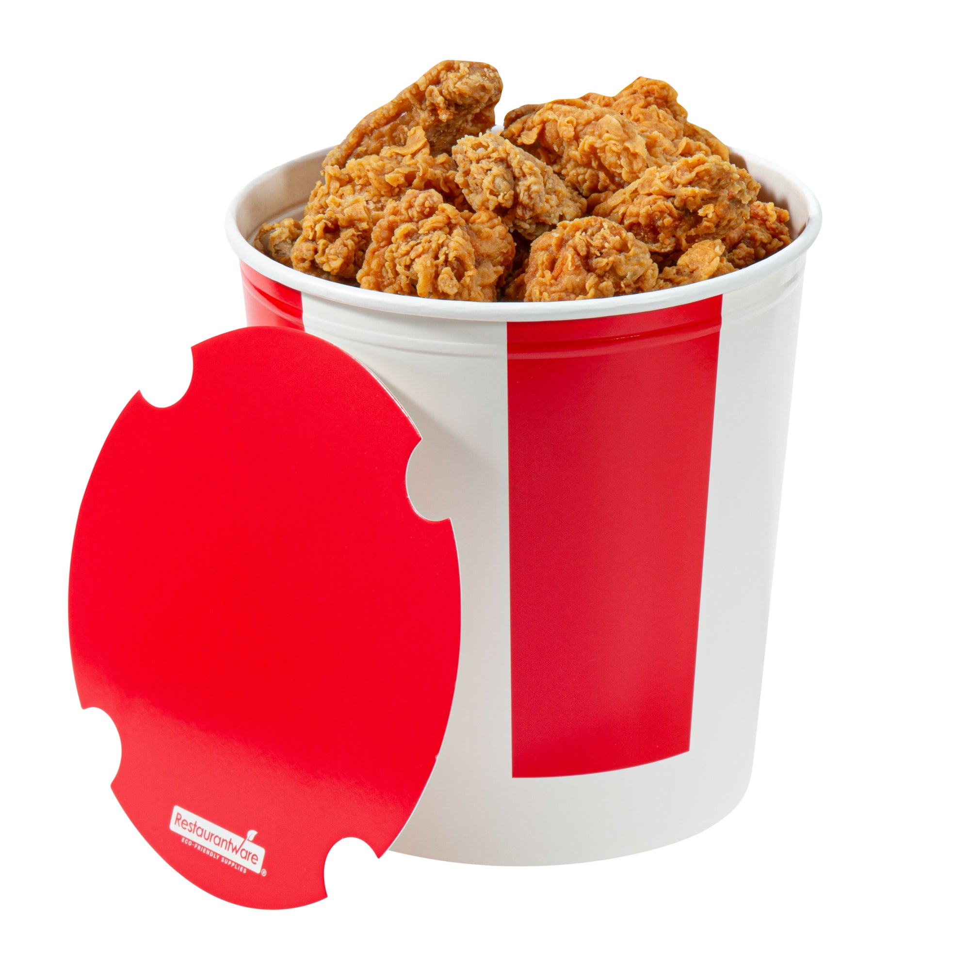 Bio Tek 130 oz Red and White Paper Chicken Bucket - with Lid - 100 count box