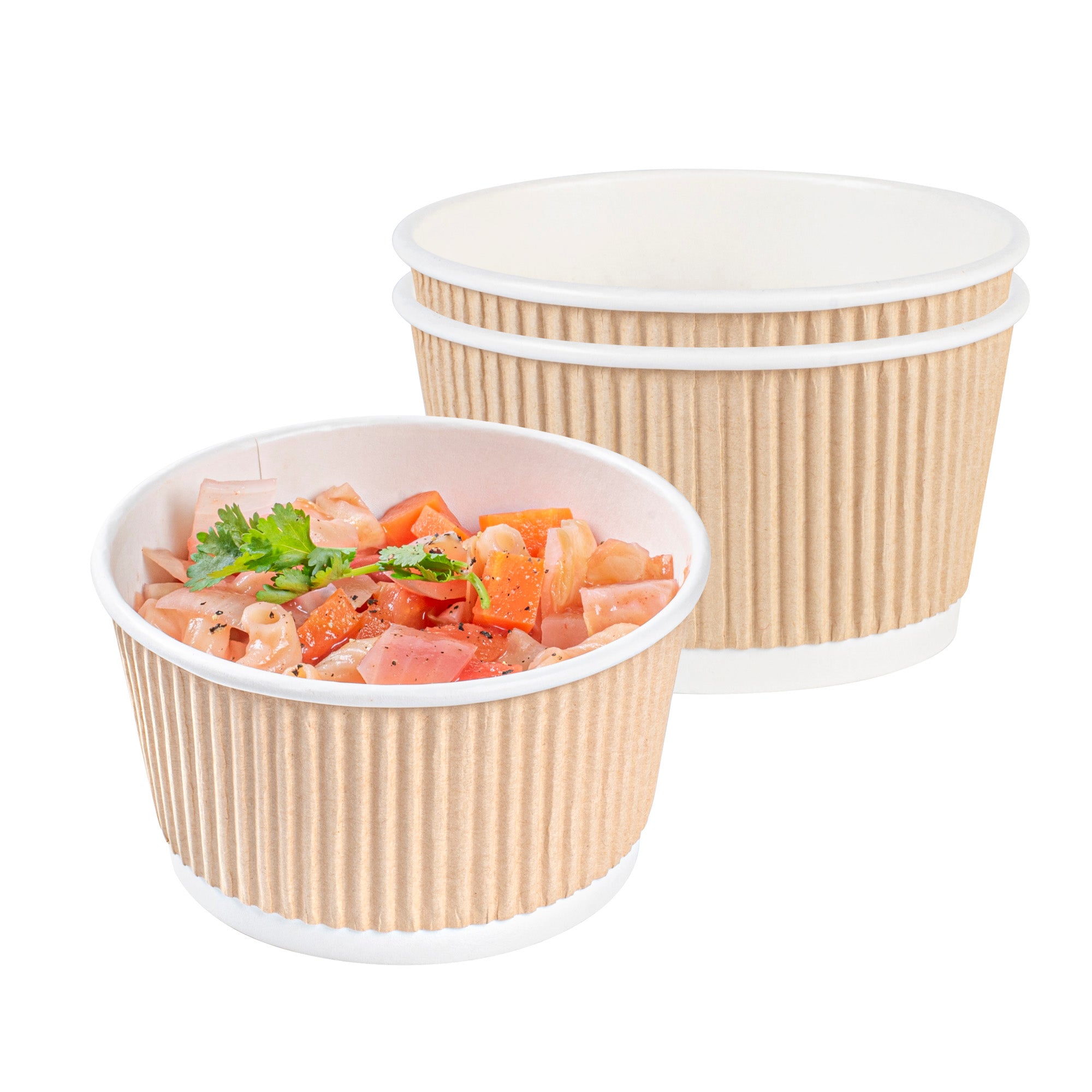 Bio Tek 12 oz Round Kraft PE Lined Paper Soup Container - Ripple Wall - 3 1/2" x 3 1/2" x 2 1/4" - 200 count box