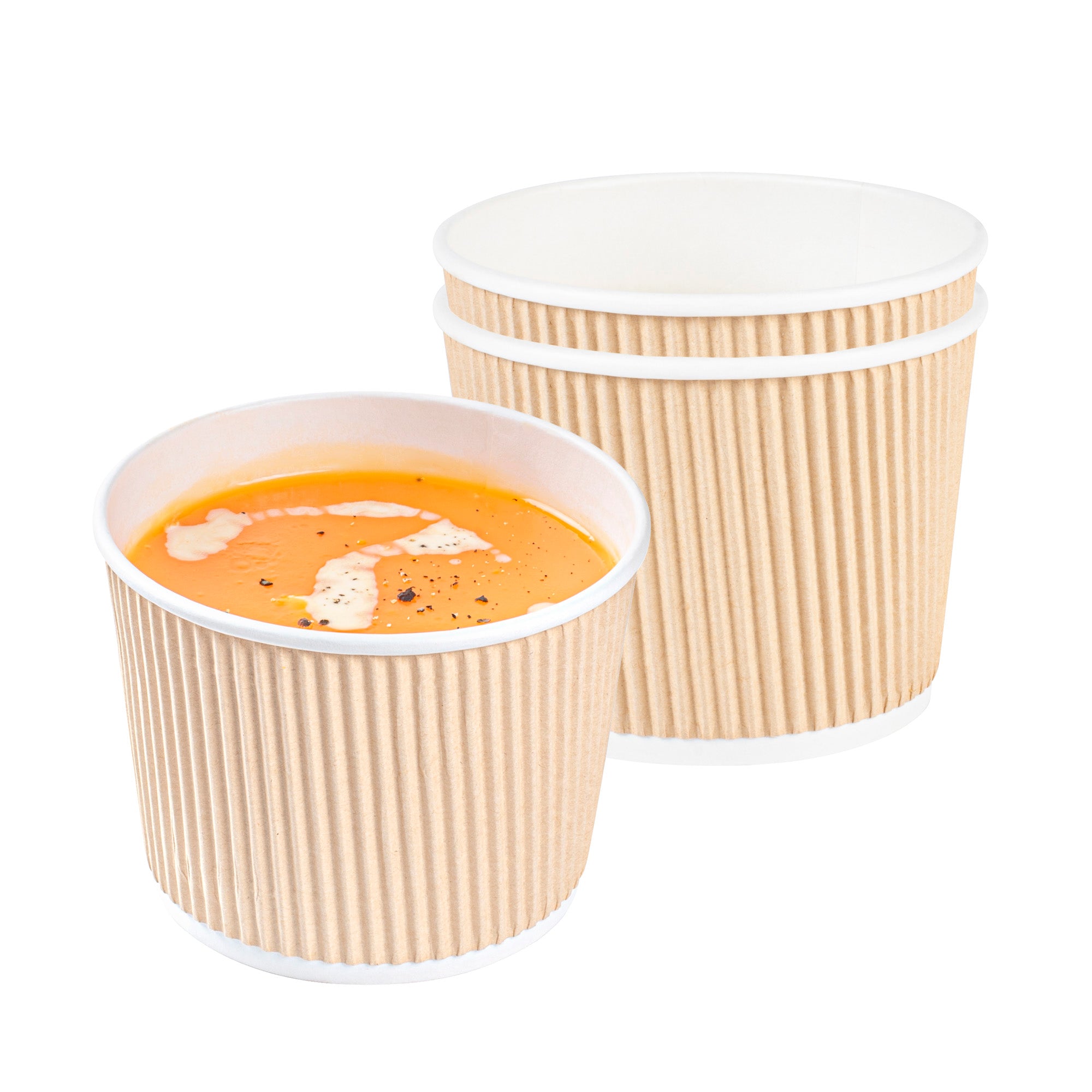 Bio Tek 18 oz Round Kraft PE Lined Paper Soup Container - Ripple Wall - 3 1/2" x 3 1/2" x 3 1/4" - 200 count box