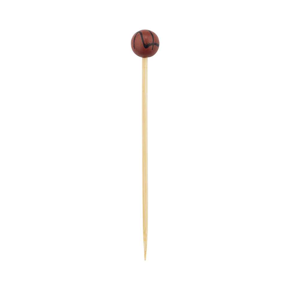 Brown and Black Bamboo Basketball Skewer - Hand-Painted - 4" x 1/2" x 1/2" - 1000 count box