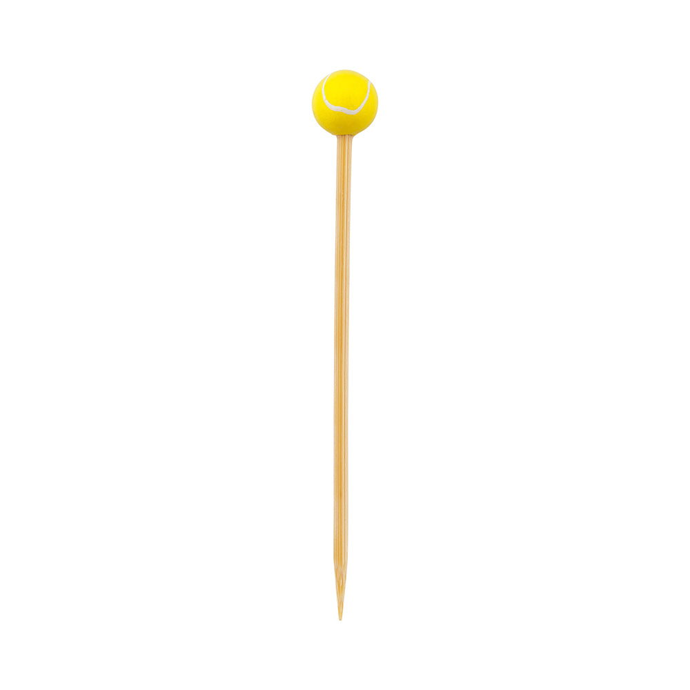 Yellow and White Bamboo Tennis Ball Skewer - Hand-Painted - 4" x 1/2" x 1/2" - 1000 count box