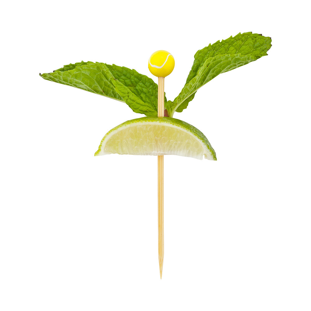 Yellow and White Bamboo Tennis Ball Skewer - Hand-Painted - 4" x 1/2" x 1/2" - 1000 count box