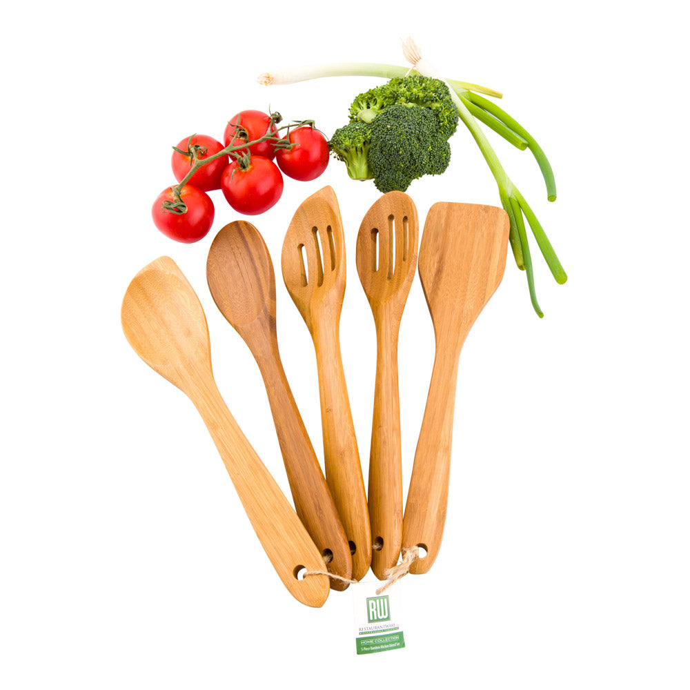 Natural Bamboo Kitchen Utensil Set - 5-Piece - 12" x 4" - 1 count box