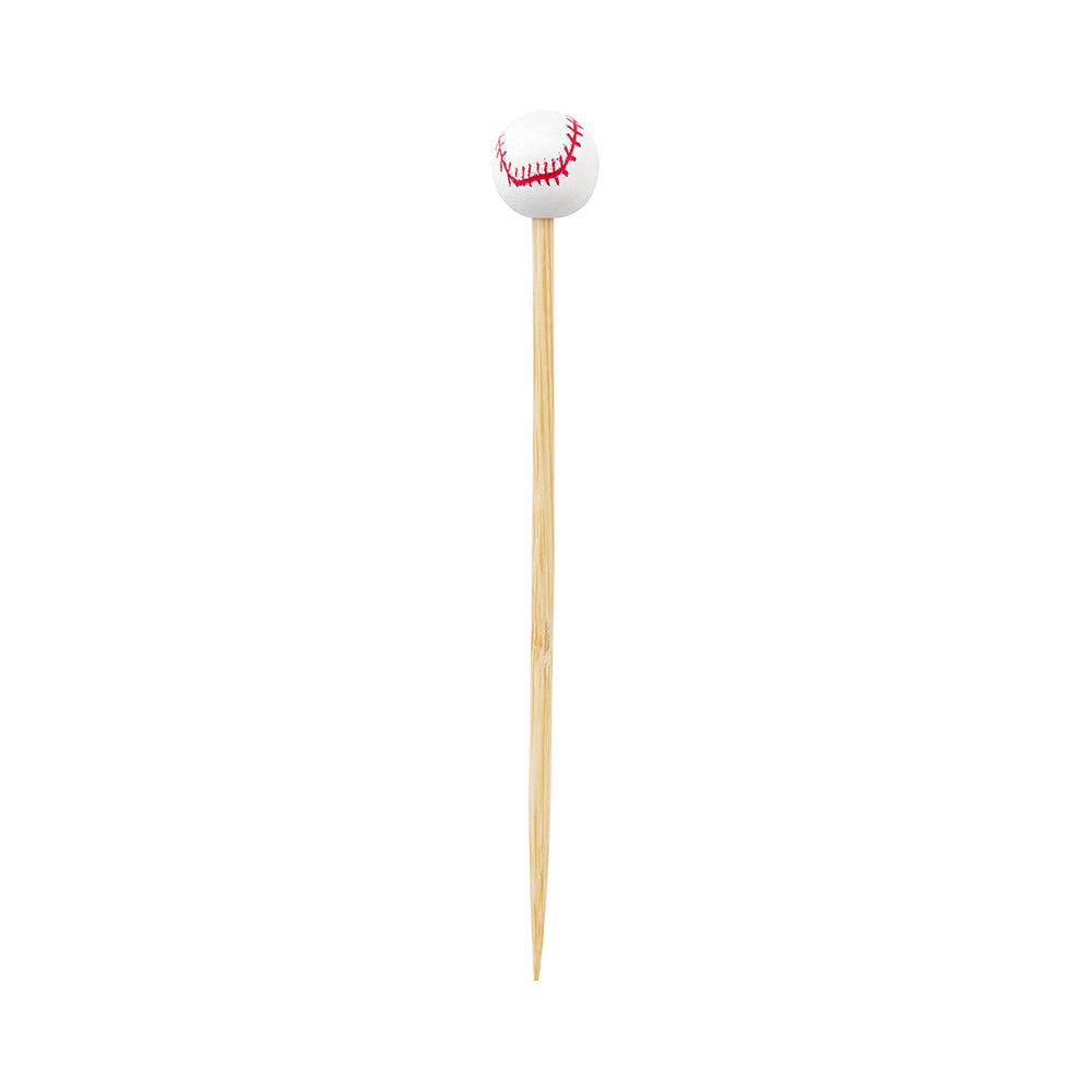 White and Red Bamboo Baseball Skewer - Hand-Painted - 4" - 1000 count box