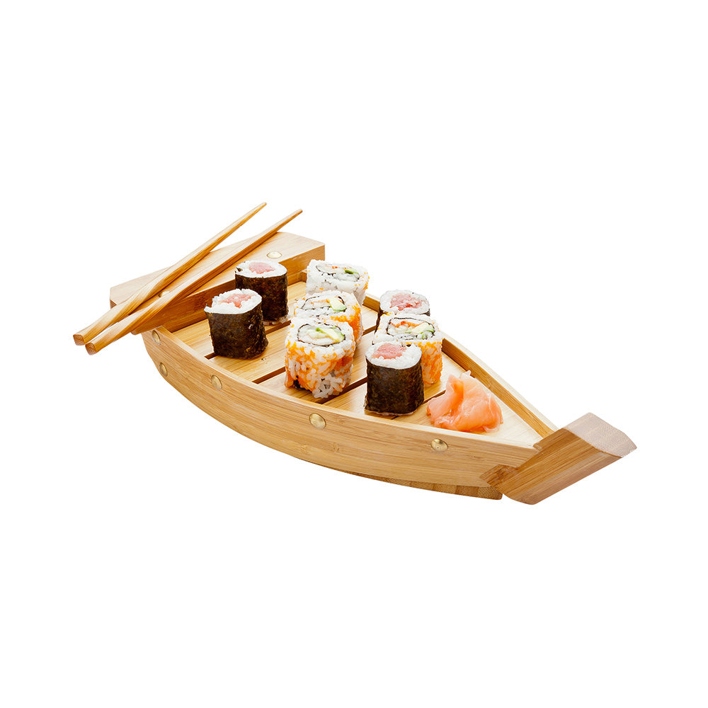 Natural Bamboo Small Sushi Boat - 13" x 4" x 3 1/4" - 1 count box