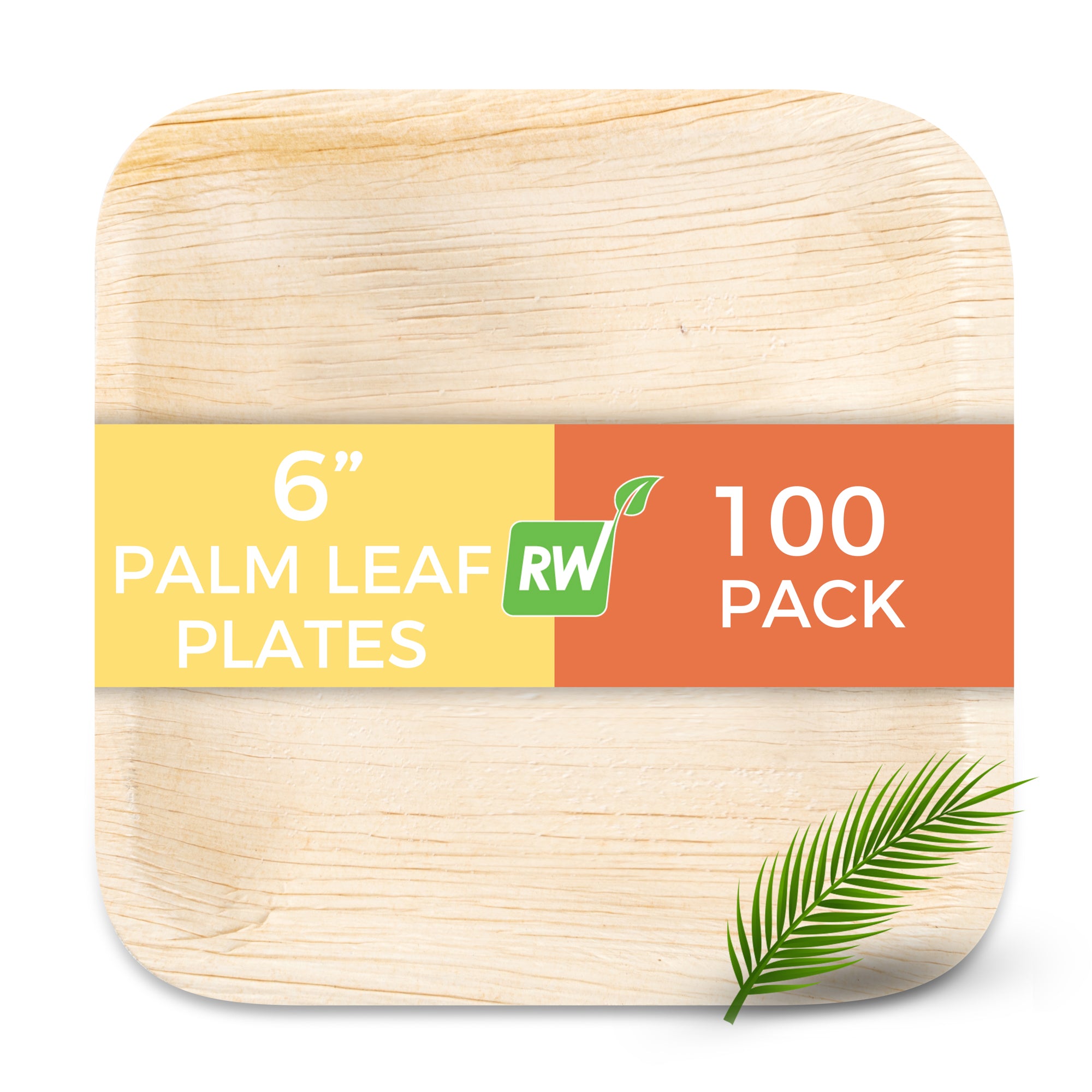 Indo Square Natural Palm Leaf Plate - 6" x 6" x 1/2" - 100 count box