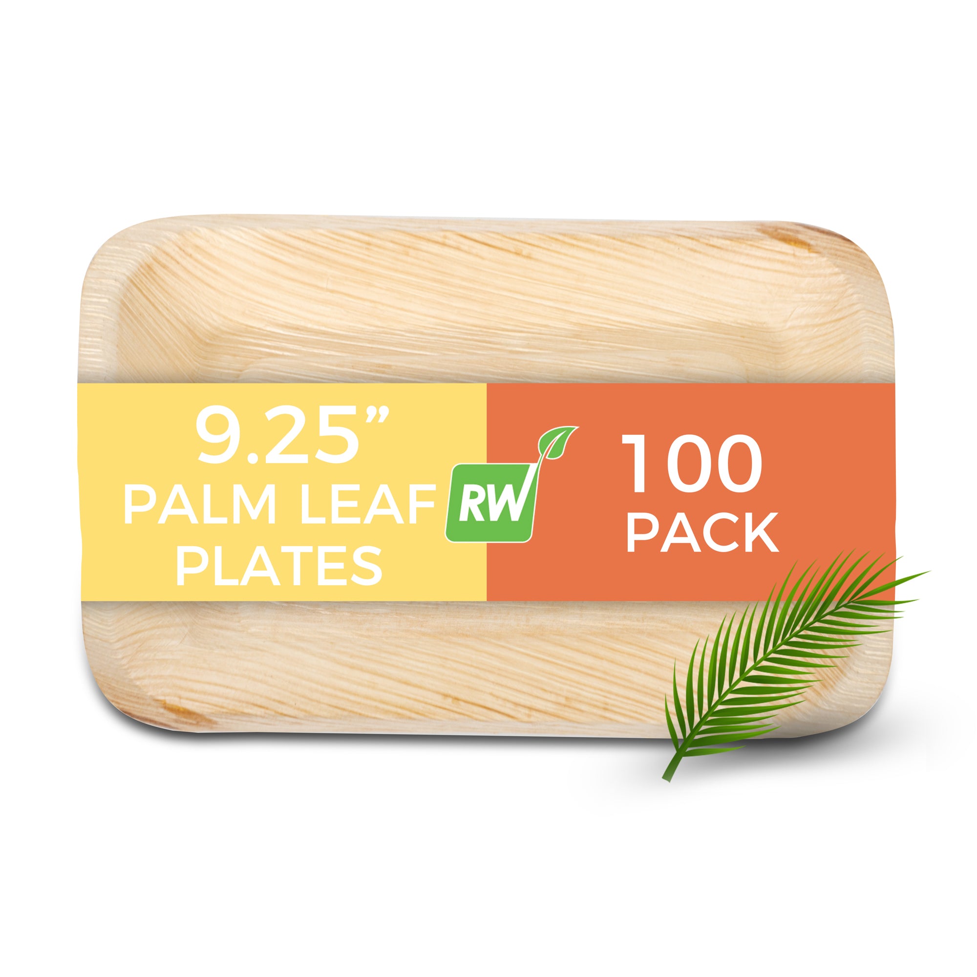 Indo Rectangle Natural Palm Leaf Plate - 9 1/4" x 6 1/4" x 3/4" - 100 count box