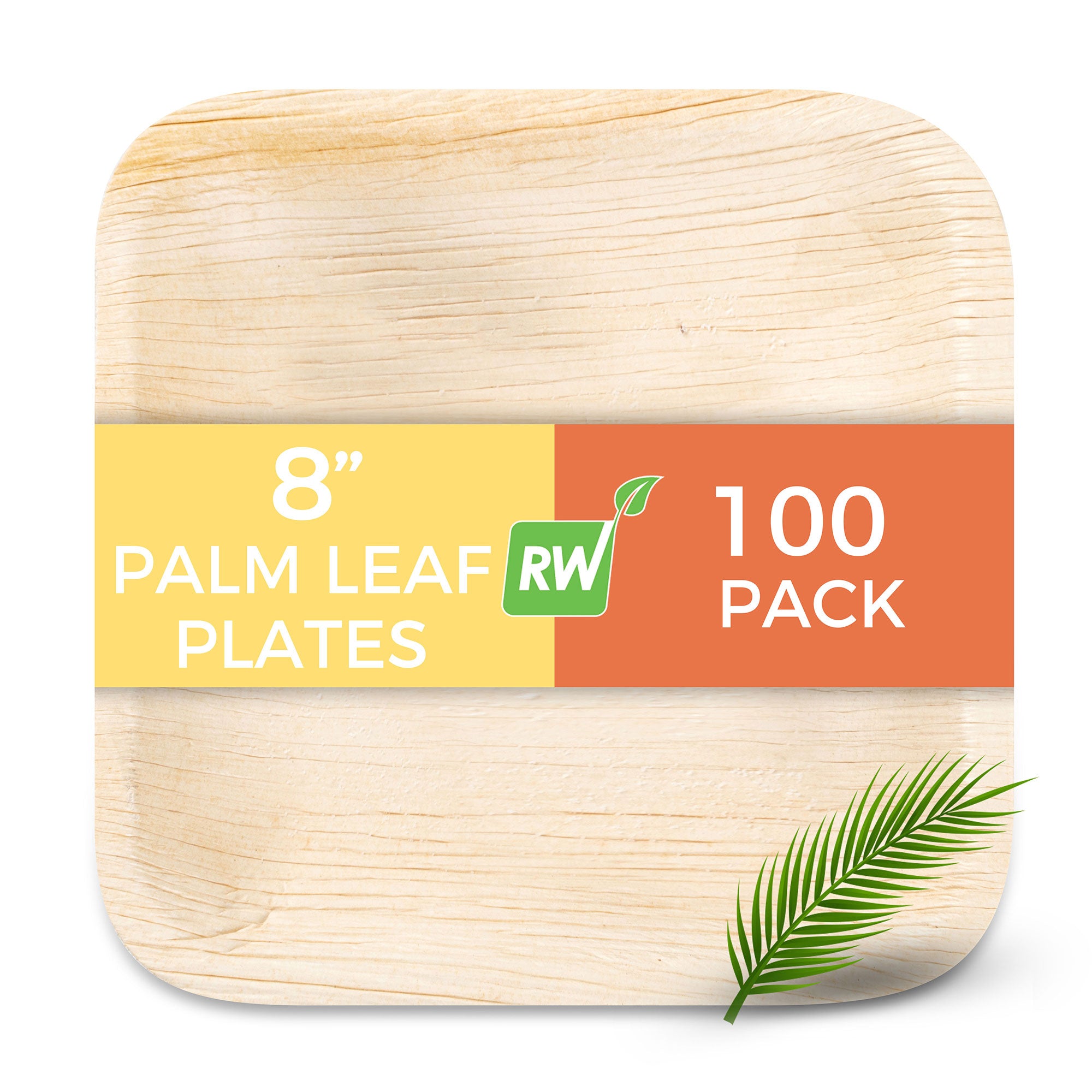 Indo Square Natural Palm Leaf Plate - 8" x 8" x 1/2" - 100 count box