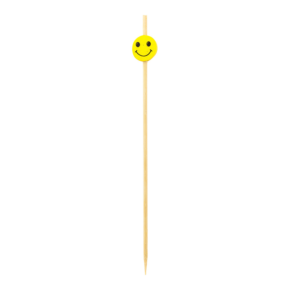 Yellow and Black Bamboo Smiley Face Skewer - 6" x 1/2" - 1000 count box