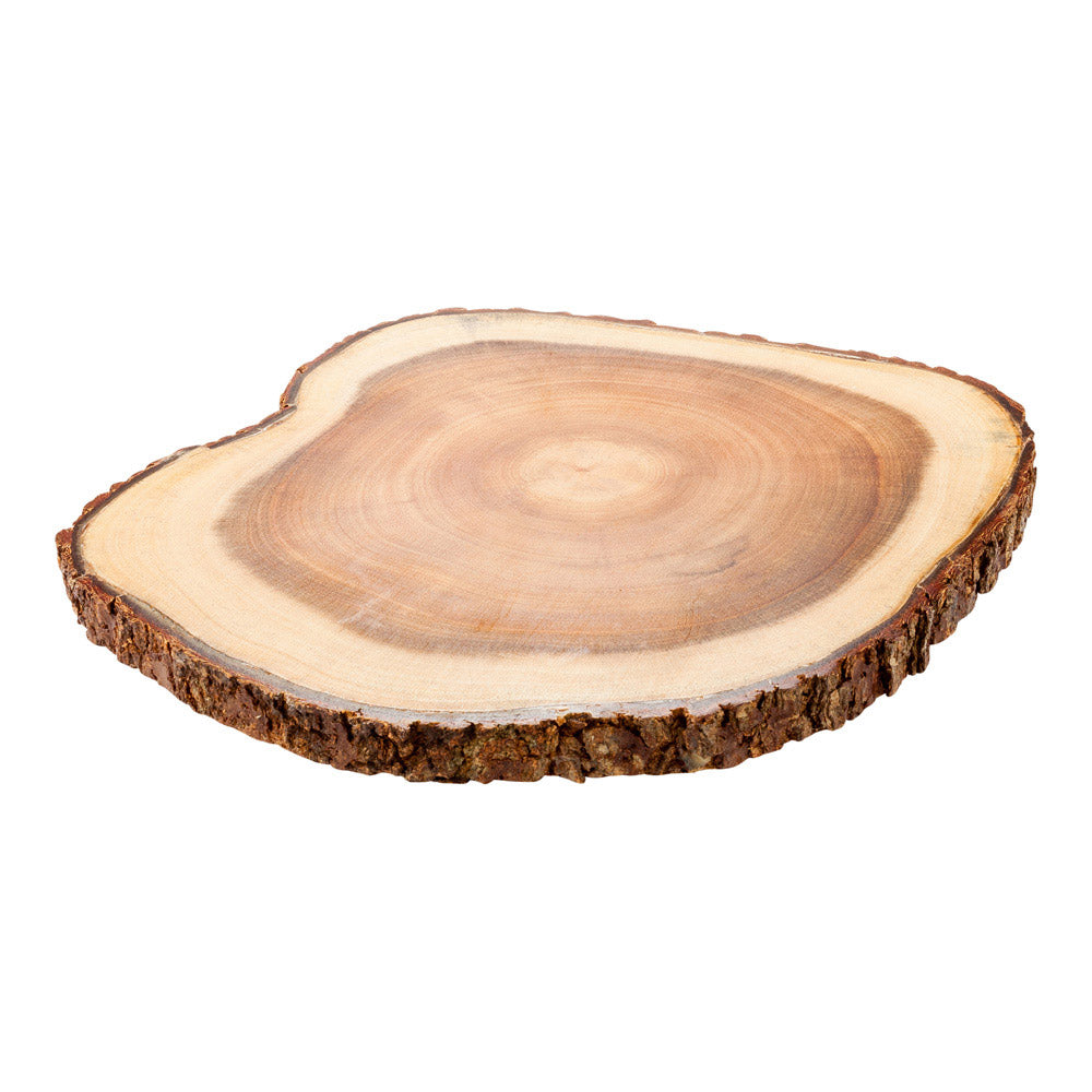 Round Natural Acacia Serving Board - Varnished, Bark Edges - 9" x 9" x 1 1/2" - 1 count box