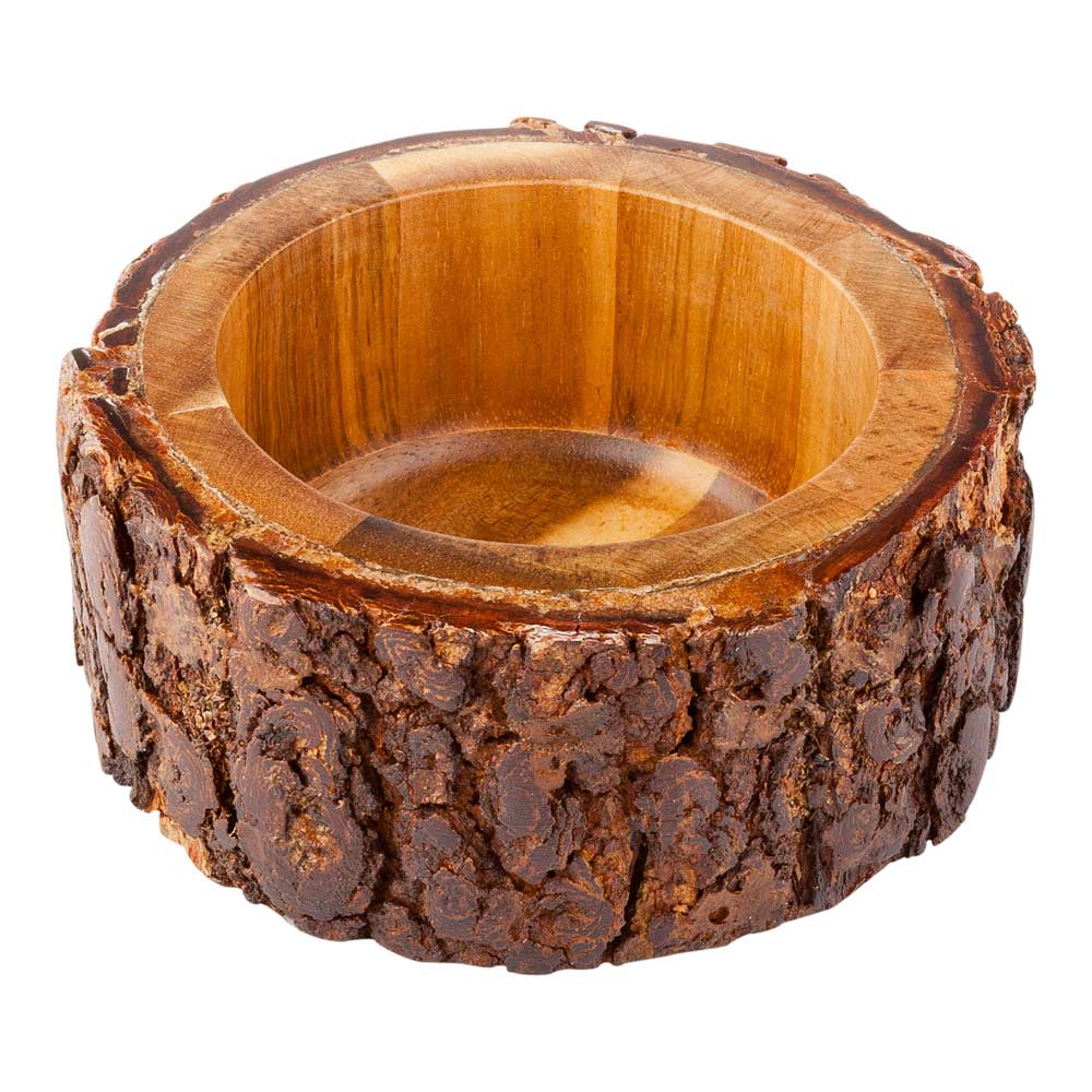 10 oz Round Natural Acacia Serving Bowl - Varnished, Bark Edges - 4" x 4" x 2" - 1 count box