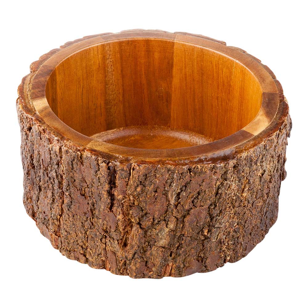 30 oz Round Natural Acacia Serving Bowl - Varnished, Bark Edges - 6" x 6" x 3" - 1 count box