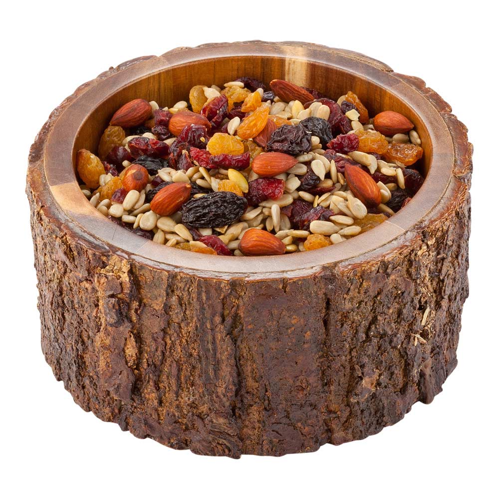 30 oz Round Natural Acacia Serving Bowl - Varnished, Bark Edges - 6" x 6" x 3" - 1 count box