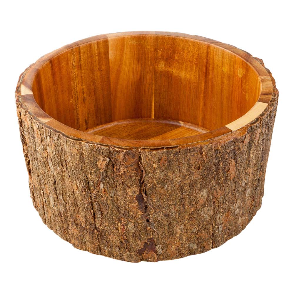 140 oz Round Natural Acacia Serving Bowl - Varnished, Bark Edges - 10" x 10" x 5" - 1 count box