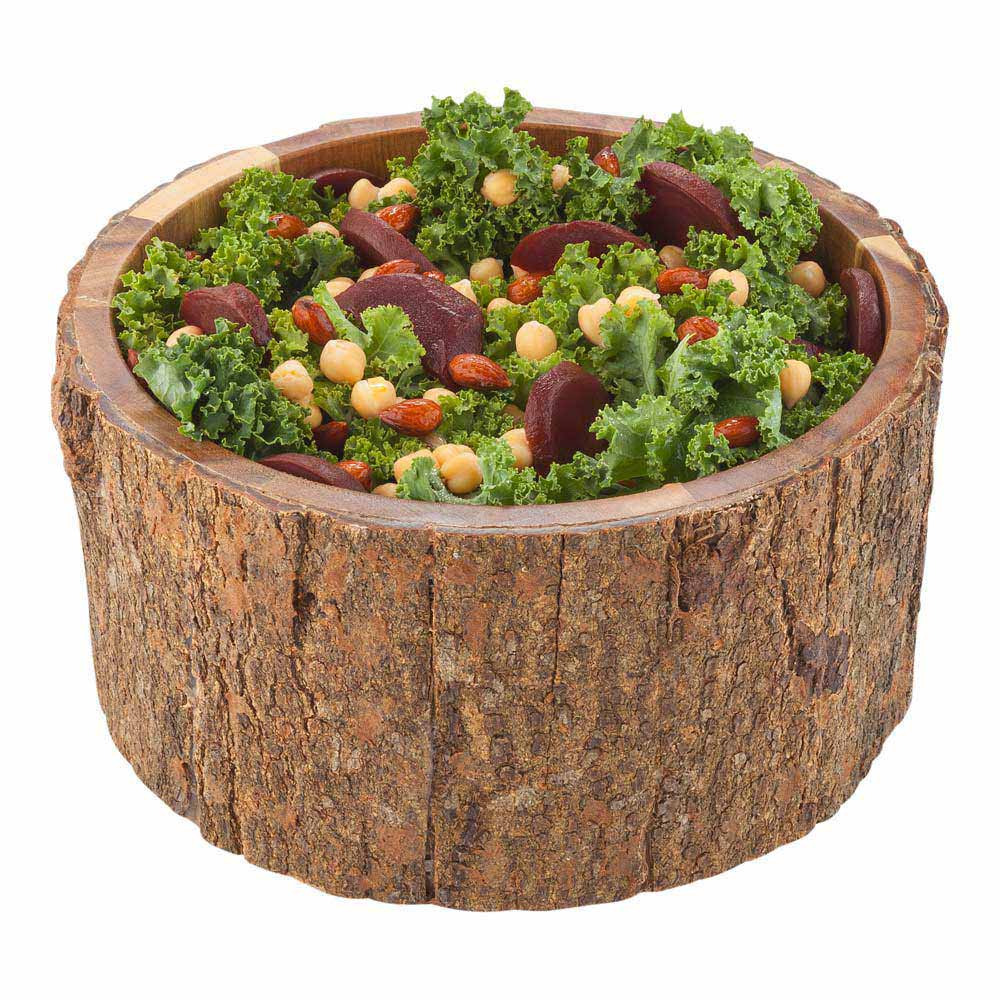 140 oz Round Natural Acacia Serving Bowl - Varnished, Bark Edges - 10" x 10" x 5" - 1 count box