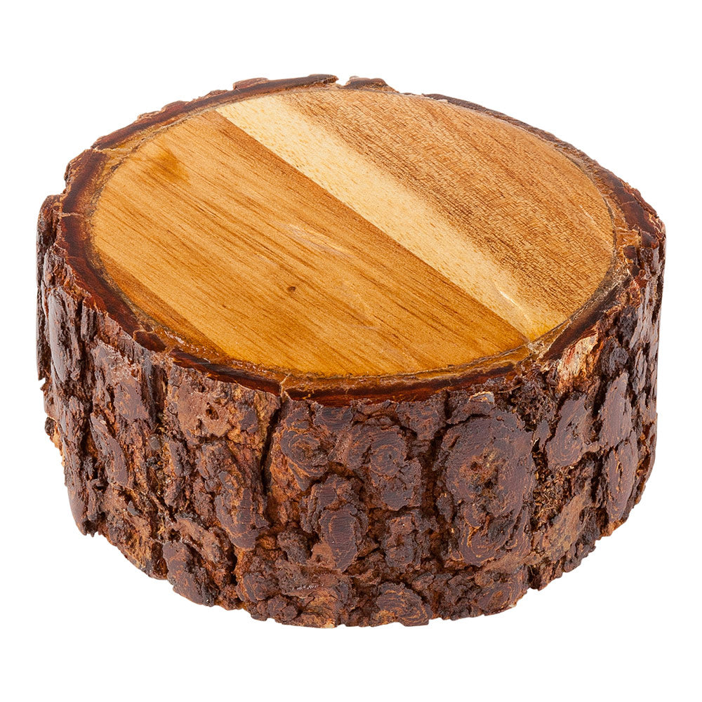 Round Natural Acacia Small Riser - Varnished, Bark Edges - 4" x 4" x 2" - 1 count box