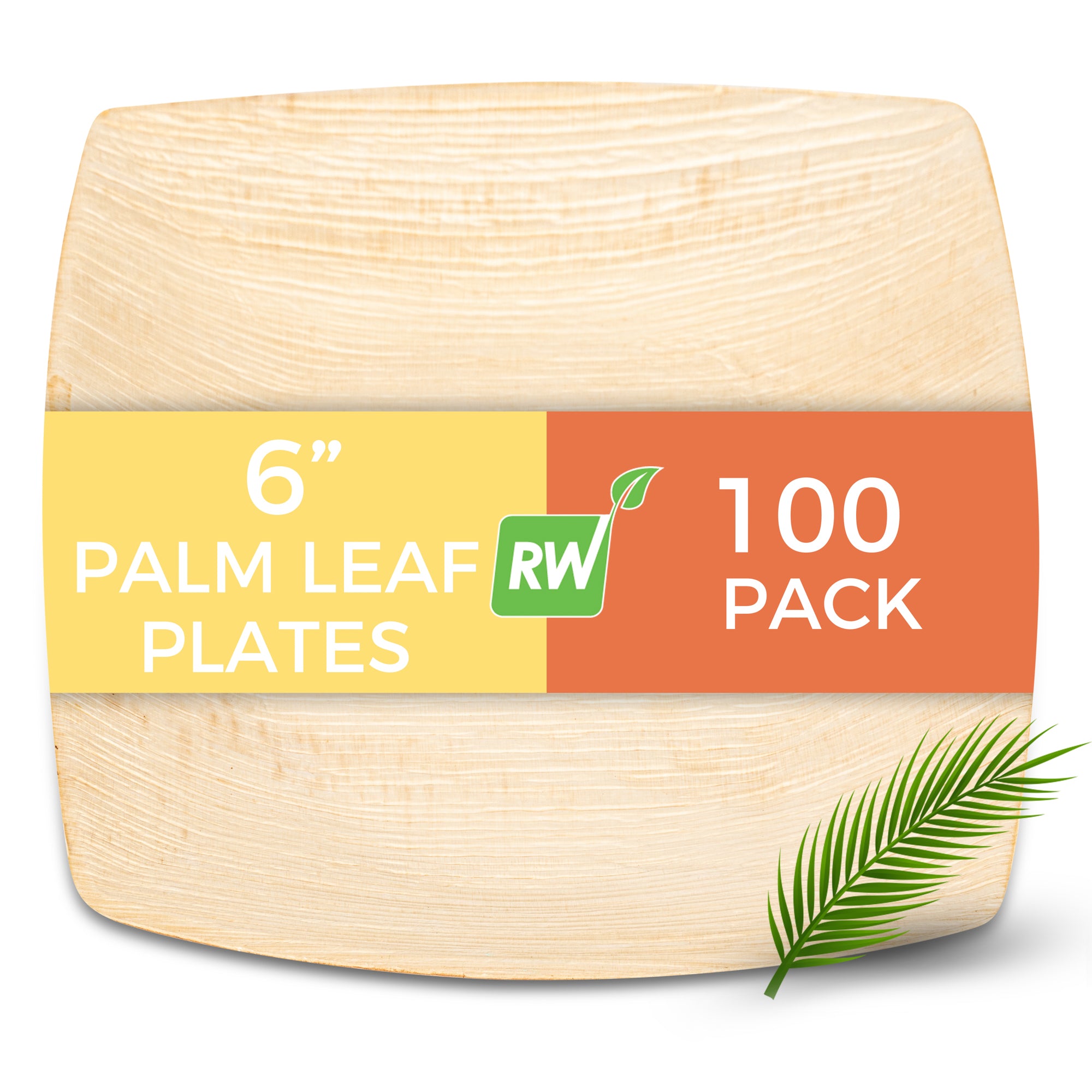 Midori Square Natural Palm Leaf Medium Plate - 6" x 6" x 1/2" - 100 count box