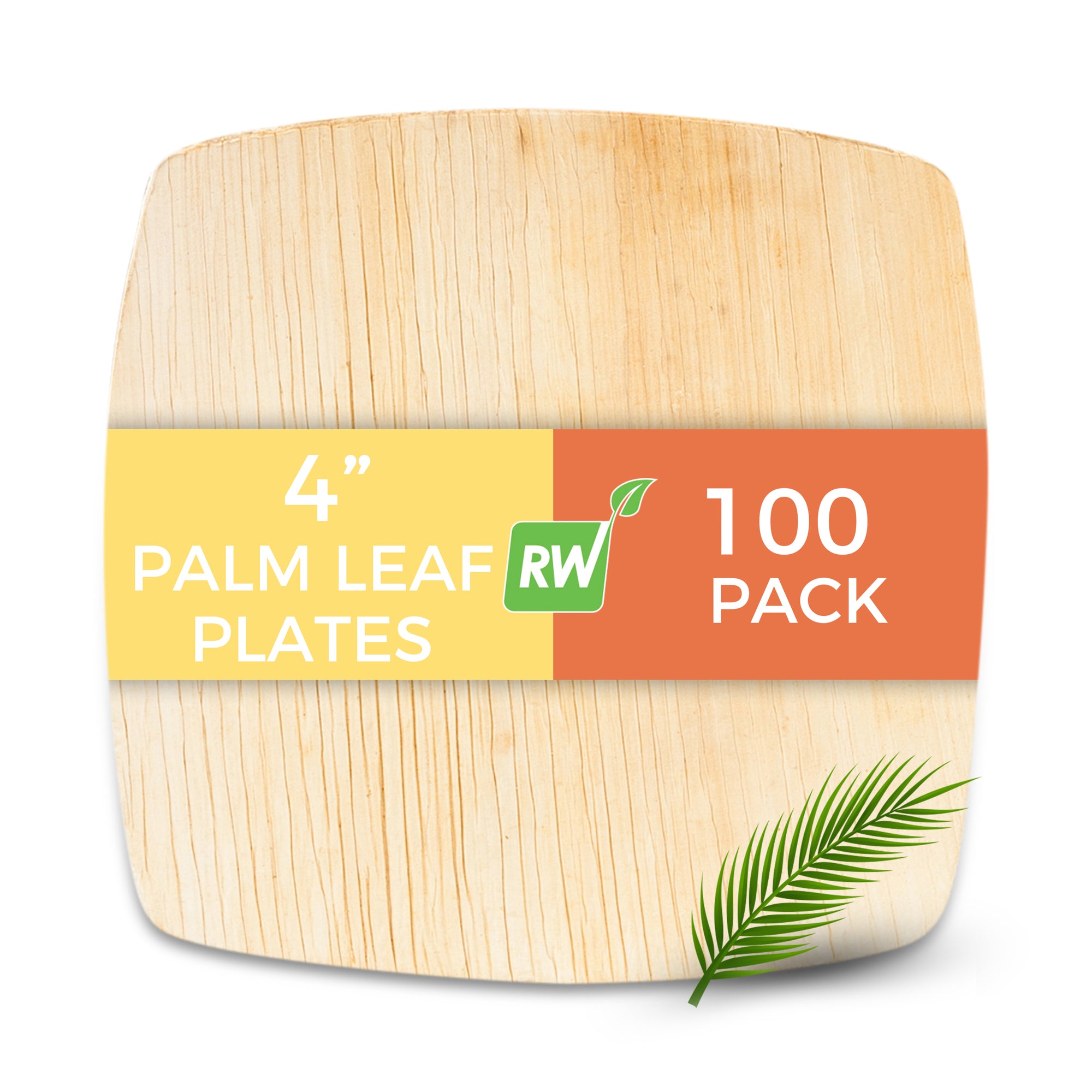 Midori Square Natural Palm Leaf Small Plate - 4" x 4" x 1/2" - 100 count box