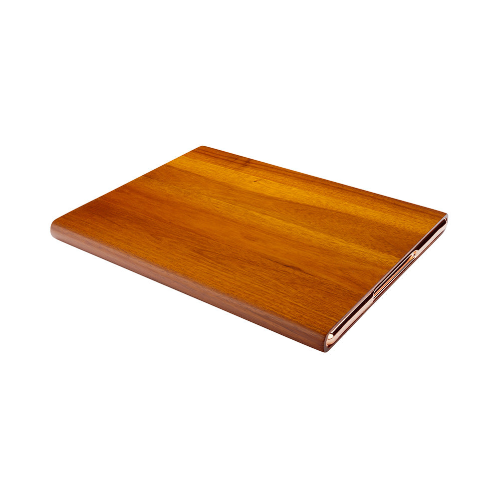 Elegante Rectangle Natural Acacia Small Serving Platter - Rose Gold Hardware - 14 1/2" x 11" x 1" - 1 count box