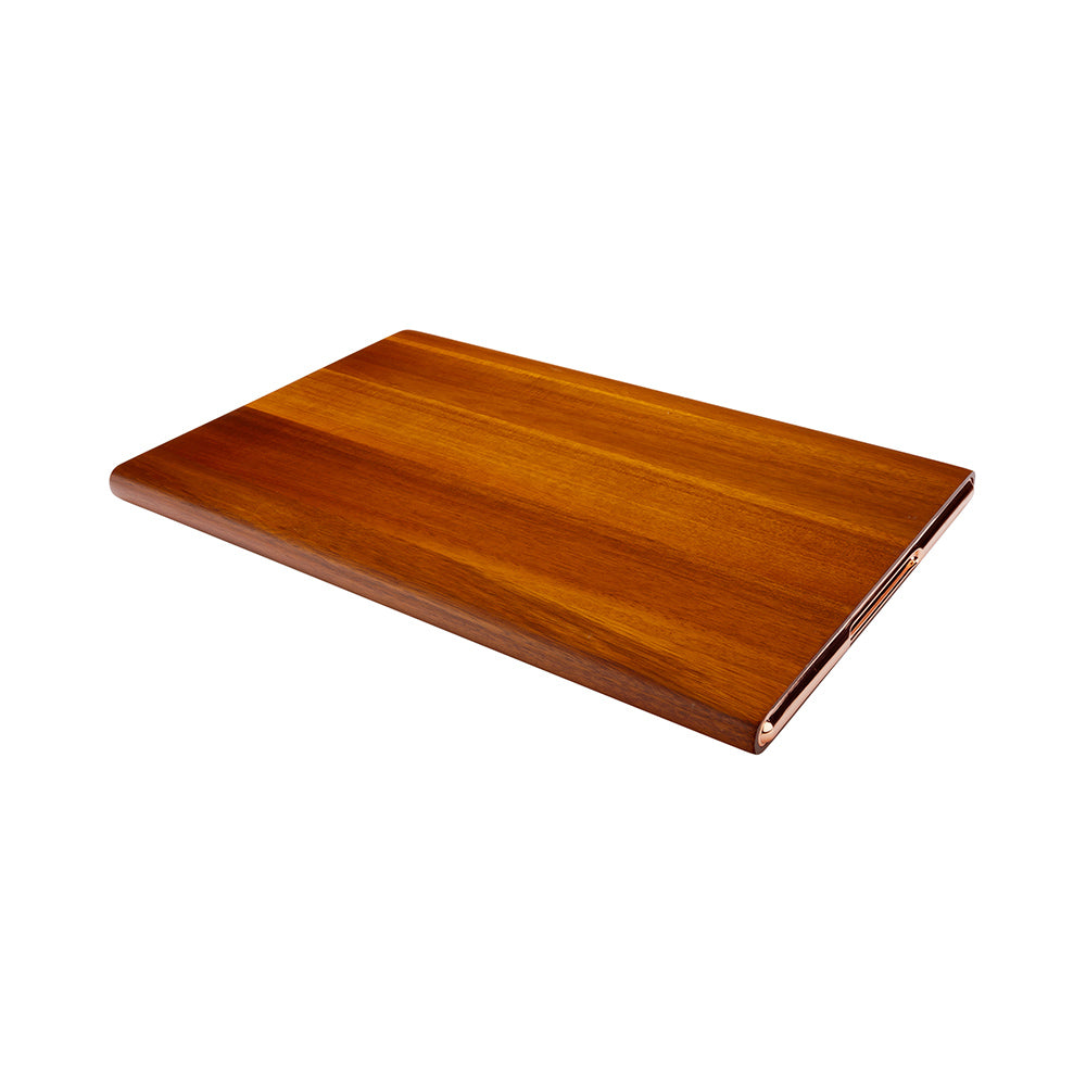 Elegante Rectangle Natural Acacia Large Serving Platter - Rose Gold Hardware - 18 1/2" x 12" x 1" - 1 count box