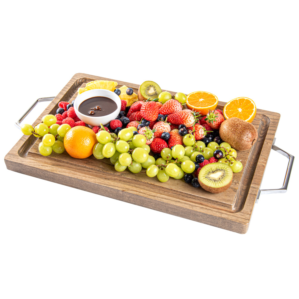 Campagna Rectangle Natural Wood Small Serving and Cutting Board - Chrome Hardware - 21 1/2" x 12" x 1" - 1 count box