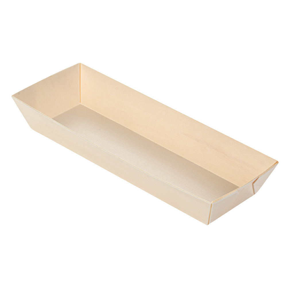 Taipei 9 oz Rectangle Poplar Long Flare Container - 7 3/4" x 2 3/4" x 1 1/4" - 100 count box