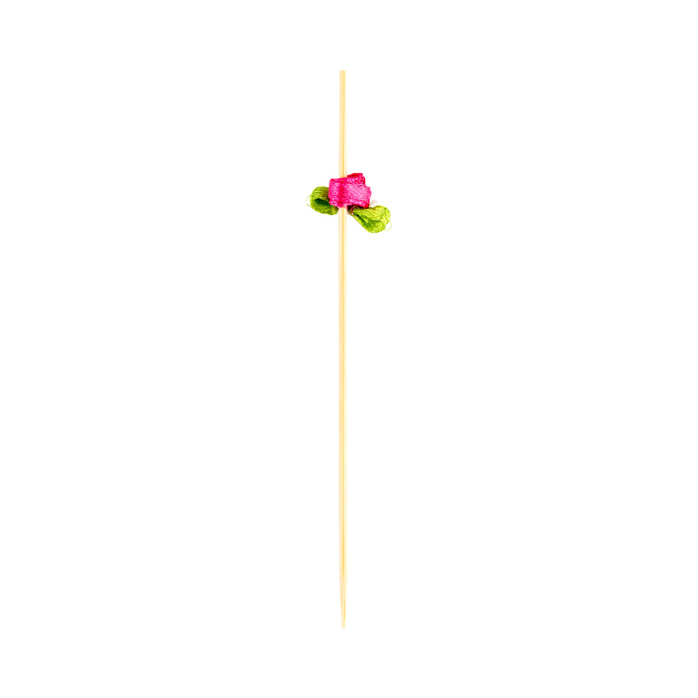 Pink Bamboo Rose Ribbon Skewer - 4" x 3/4" - 1000 count box