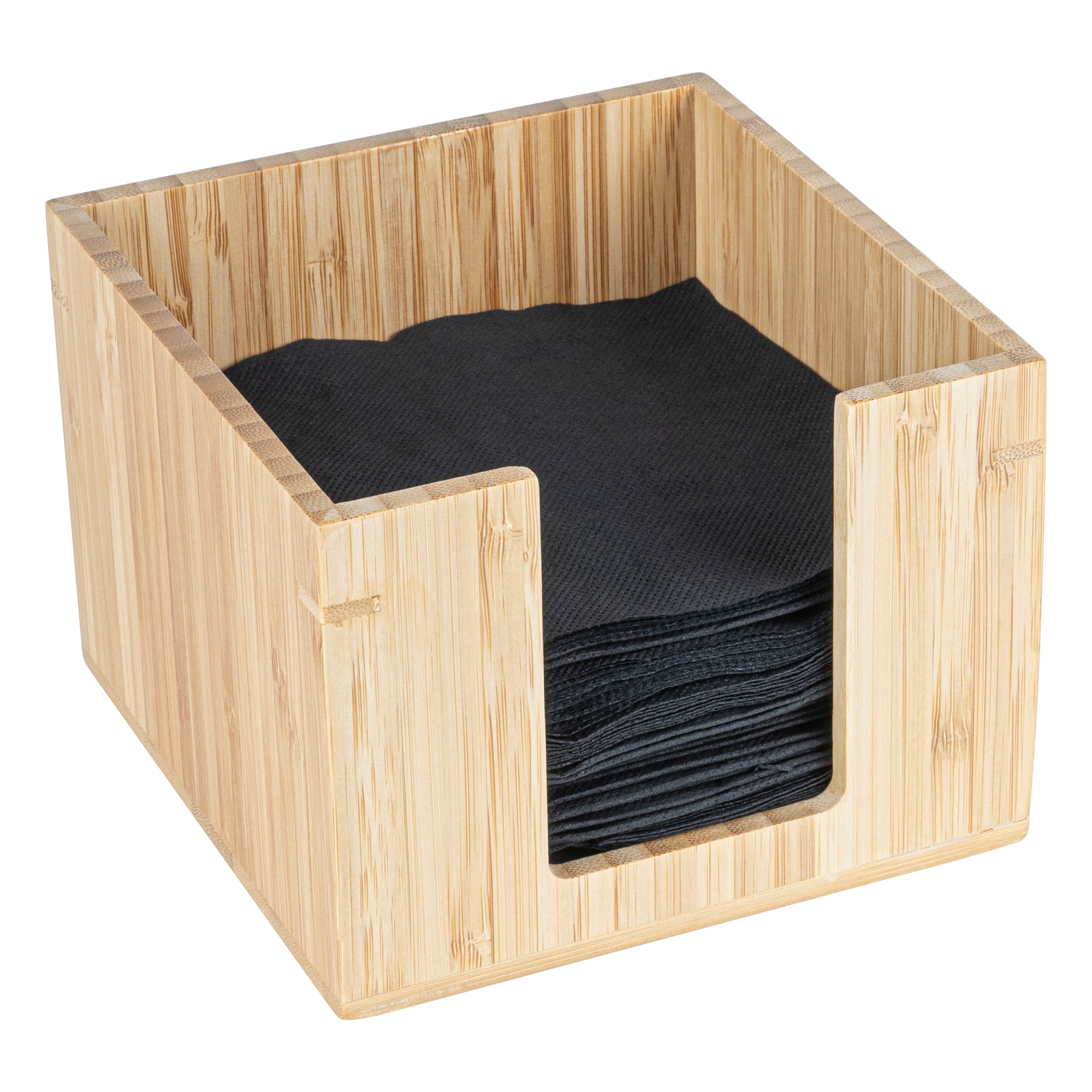 Square Natural Bamboo Cocktail Napkin Holder - 5 1/2" x 5 1/2" x 4" - 1 count box