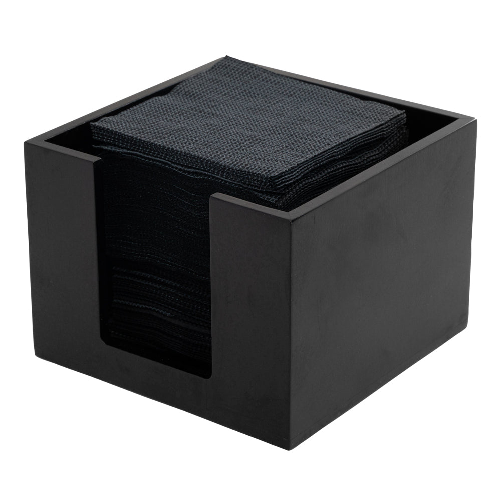 Square Black Bamboo Cocktail Napkin Holder - 5 1/2" x 5 1/2" x 4" - 1 count box