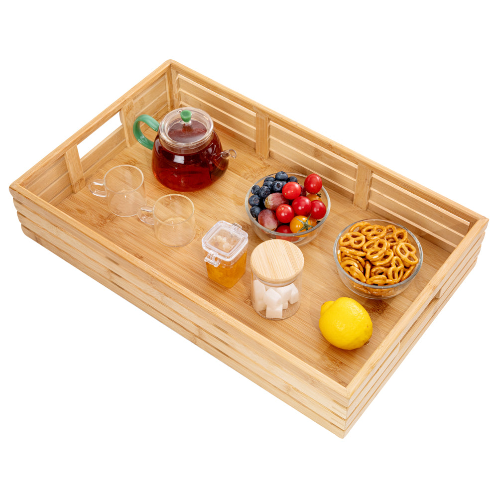 Rectangle Natural Bamboo Serving Tray - with Handles - 20 3/4" x 13" x 3 3/4" - 1 count box