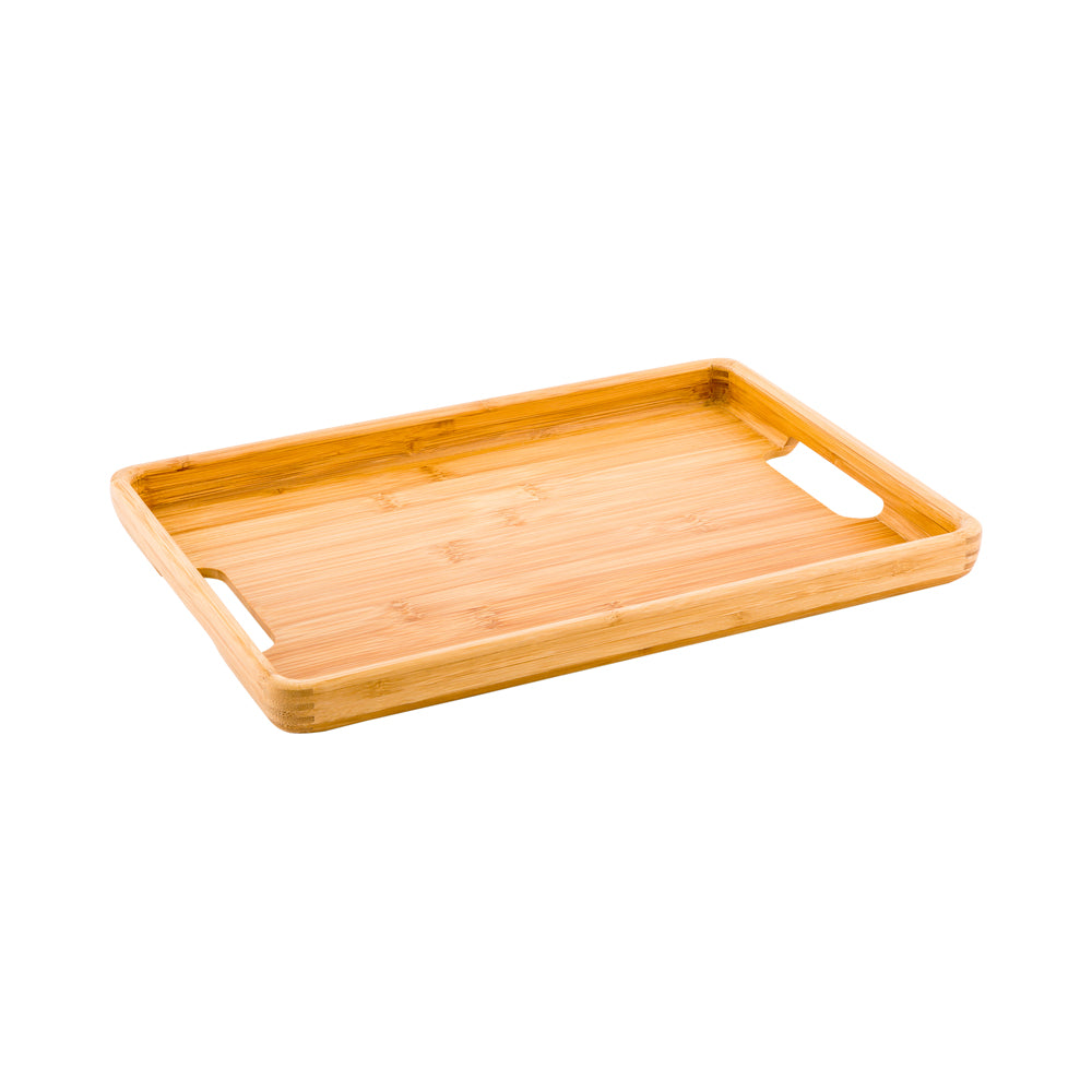 Rectangle Natural Bamboo Serving Tray - with Handles - 13 1/2" x 9 1/2" x 1" - 1 count box