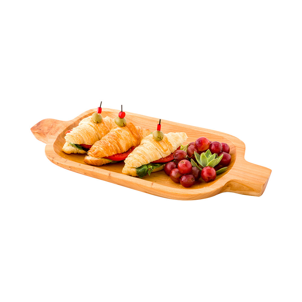 Nature Tek Oval Natural Wood Serving Tray - with Handles - 14 1/2" x 7 1/4" x 1" - 1 count box