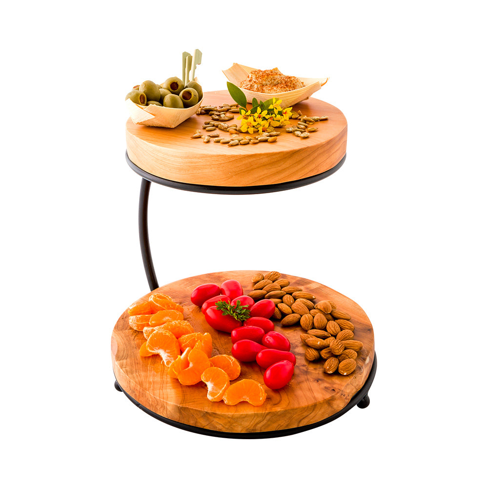 Nature Tek Natural Wood Display Stand - 2-Tier, with Metal Frame - 10 3/4" x 9 3/4" x 9 3/4" - 1 count box