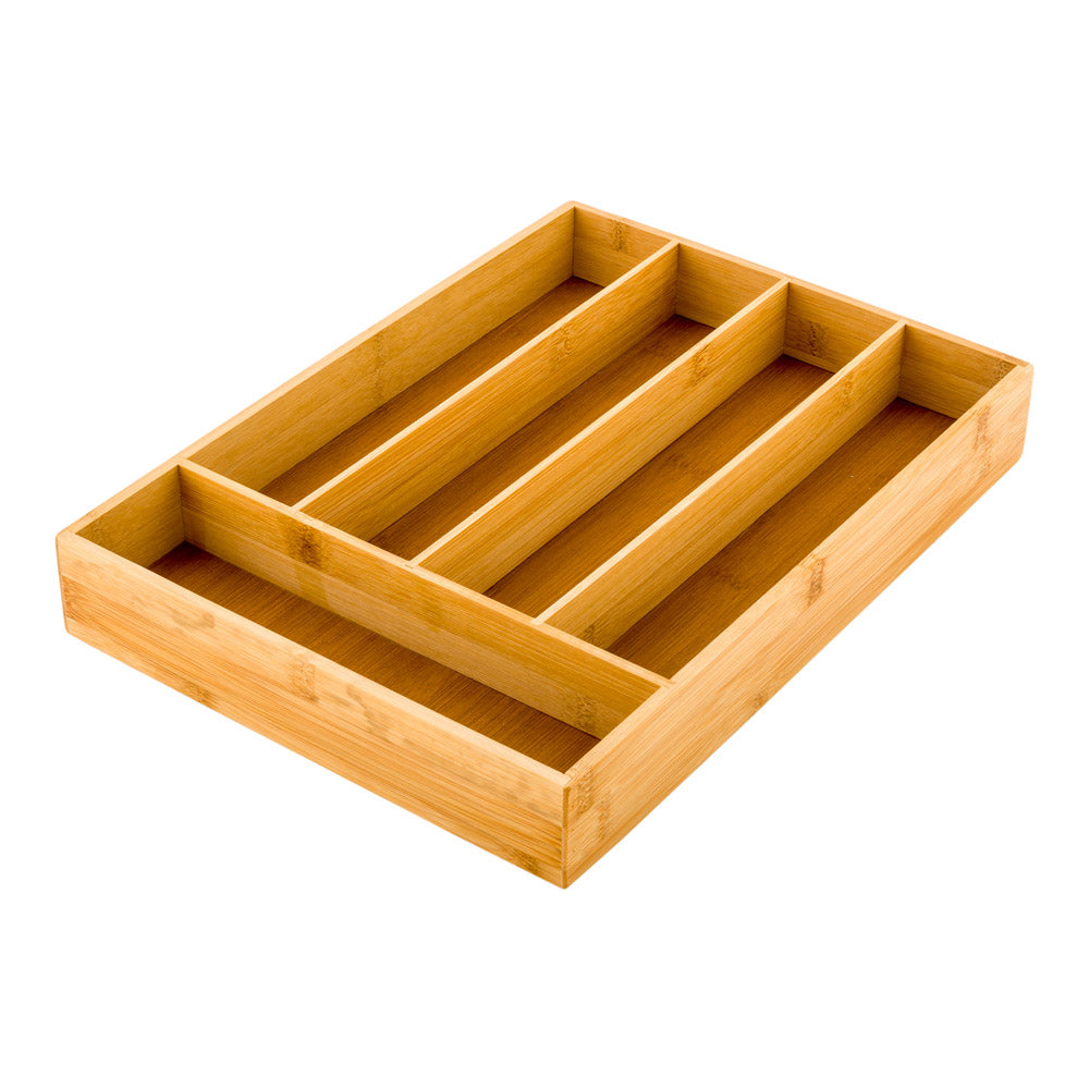 Natural Bamboo Flatware Drawer Organizer - 5 Compartments - 13 3/4" x 10" x 2" - 1 count box